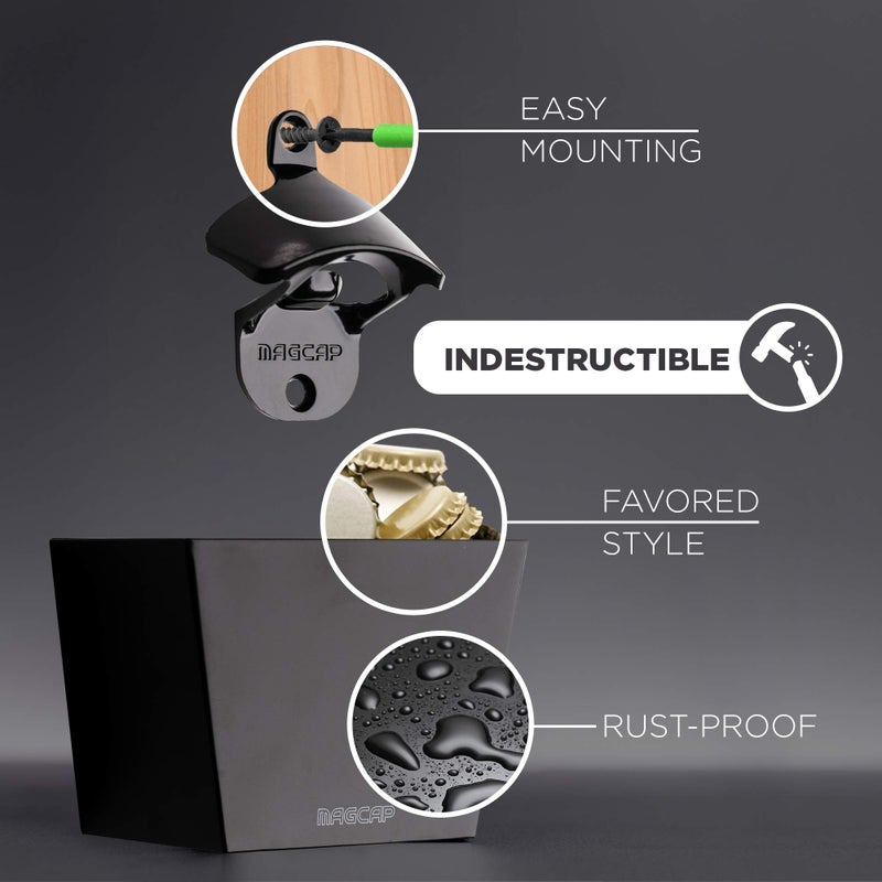 MAGCAP Magnetic Wall Mounted Bar - Style Bottle Opener and Bottle Cap Catcher Set for Beer and Sodas - Stylish, Easy to Install and Effortless to Use - Collects the Caps so You Don't Have to! - Image 2
